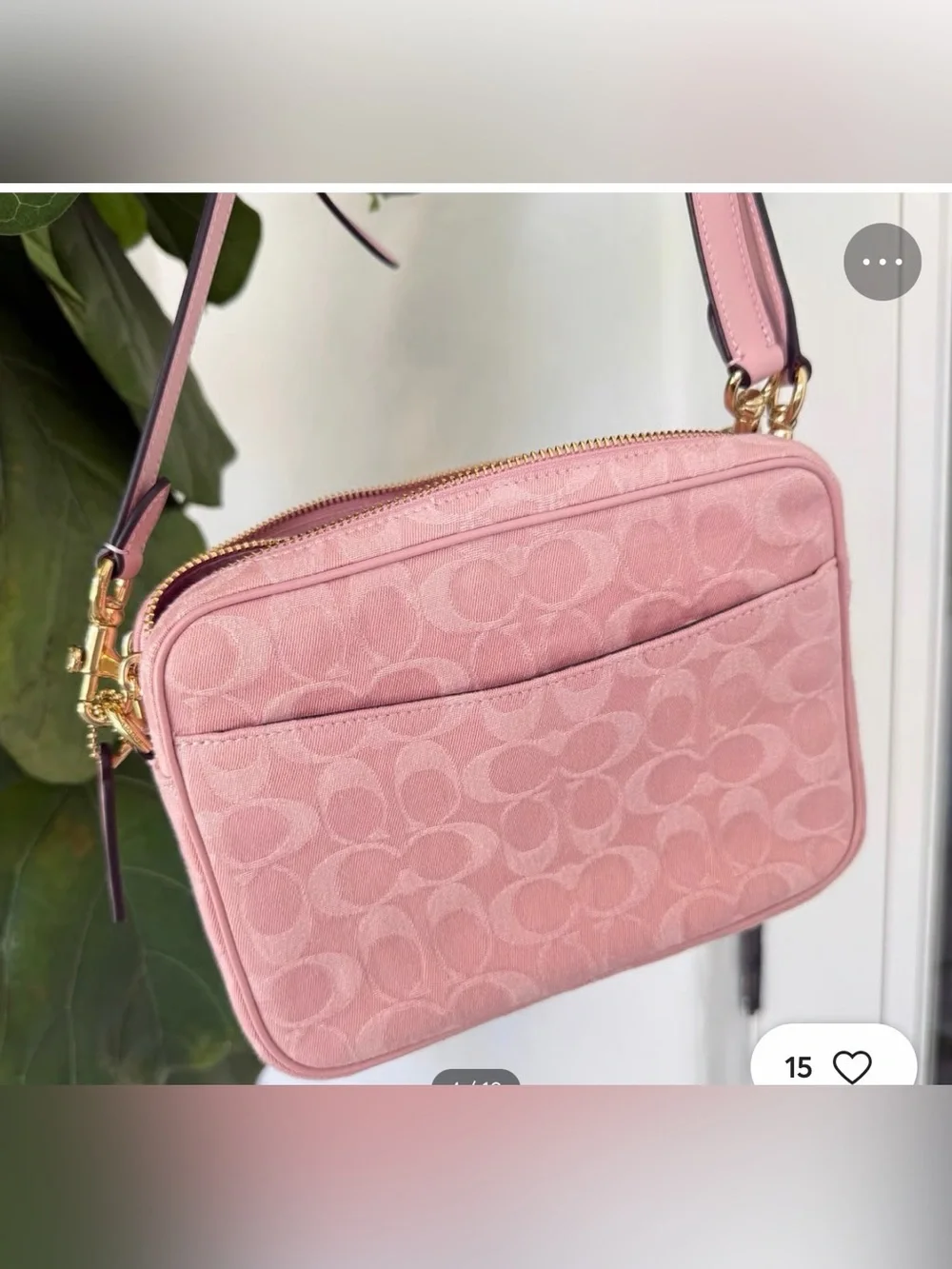 Coach Pink Signature Canvas Crossbody Camera Bag with Gold Hardware